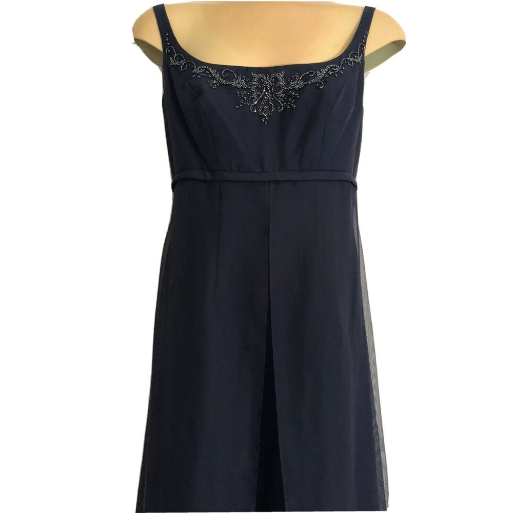 NWT Gown Mori Lee Navy Blue Sleeveless LONG Beaded Bridesmaid Prom Dress 7/8